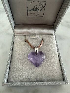 Lalique Lavender Heart Crystal Pendant Necklace